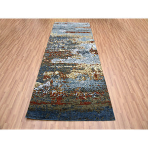 4'x10' Black Coral, Abstract Design, Dense Weave Persian Knot, Natural Wool Hand Knotted, Wide Runner Oriental Rug FWR498558