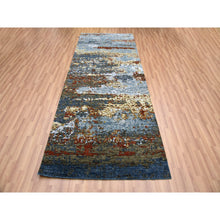 Load image into Gallery viewer, 4&#39;x10&#39; Black Coral, Abstract Design, Dense Weave Persian Knot, Natural Wool Hand Knotted, Wide Runner Oriental Rug FWR498558