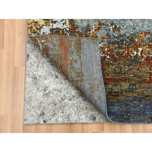 4'x10' Black Coral, Abstract Design, Dense Weave Persian Knot, Natural Wool Hand Knotted, Wide Runner Oriental Rug FWR498558