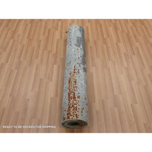 4'x10' Black Coral, Abstract Design, Dense Weave Persian Knot, Natural Wool Hand Knotted, Wide Runner Oriental Rug FWR498558