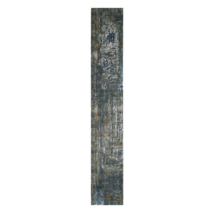2'5"x19'10" Battleship Gray, Dense Weave Persian Knot, Organic Wool Hand Knotted, Abstract Design, XL Runner Oriental Rug FWR498582
