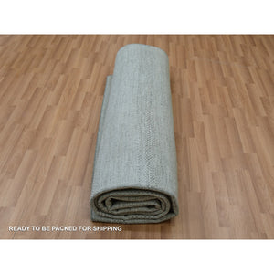 9'1"x12'2" Koala Gray, Denser Weave, Borderless Hand Knotted Grass Design, 100% Wool, Tone on Tone, Oriental Rug FWR498600