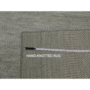 9'1"x12'2" Koala Gray, Denser Weave, Borderless Hand Knotted Grass Design, 100% Wool, Tone on Tone, Oriental Rug FWR498600