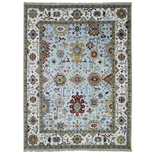 Load image into Gallery viewer, 9&#39;x12&#39;5&quot; Azure Sky Blue With Snowbound White, Hand Knotted Pure Vibrant Wool, Agra With Large Leaf Geometric Design, Oriental Rug FWR498642