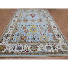 Load image into Gallery viewer, 9&#39;x12&#39;5&quot; Azure Sky Blue With Snowbound White, Hand Knotted Pure Vibrant Wool, Agra With Large Leaf Geometric Design, Oriental Rug FWR498642