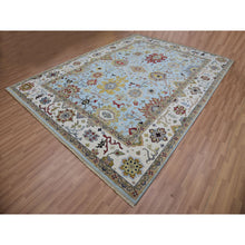 Load image into Gallery viewer, 9&#39;x12&#39;5&quot; Azure Sky Blue With Snowbound White, Hand Knotted Pure Vibrant Wool, Agra With Large Leaf Geometric Design, Oriental Rug FWR498642