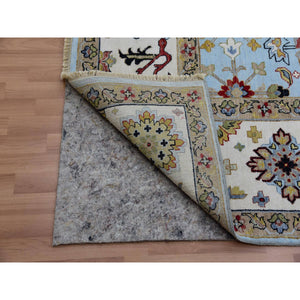 9'x12'5" Azure Sky Blue With Snowbound White, Hand Knotted Pure Vibrant Wool, Agra With Large Leaf Geometric Design, Oriental Rug FWR498642