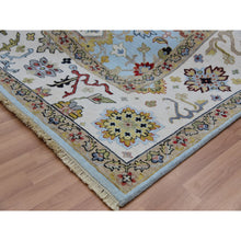 Load image into Gallery viewer, 9&#39;x12&#39;5&quot; Azure Sky Blue With Snowbound White, Hand Knotted Pure Vibrant Wool, Agra With Large Leaf Geometric Design, Oriental Rug FWR498642