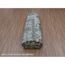 Load image into Gallery viewer, 9&#39;x12&#39;5&quot; Azure Sky Blue With Snowbound White, Hand Knotted Pure Vibrant Wool, Agra With Large Leaf Geometric Design, Oriental Rug FWR498642