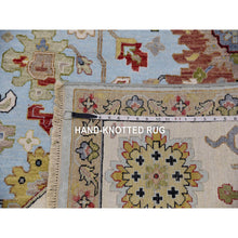 Load image into Gallery viewer, 9&#39;x12&#39;5&quot; Azure Sky Blue With Snowbound White, Hand Knotted Pure Vibrant Wool, Agra With Large Leaf Geometric Design, Oriental Rug FWR498642
