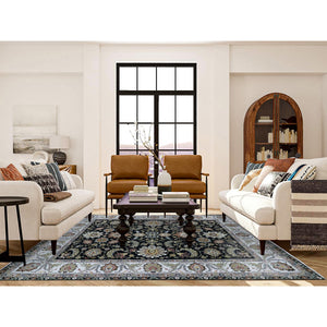 8'x10'1" Clare Black, Hand Knotted Vegetable Dyes, Agra Organic Wool and Scroll and Large Leaf Design, Oriental Rug FWR498672