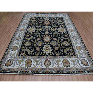 8'x10'1" Clare Black, Hand Knotted Vegetable Dyes, Agra Organic Wool and Scroll and Large Leaf Design, Oriental Rug FWR498672