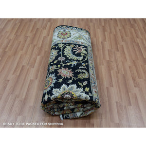 8'x10'1" Clare Black, Hand Knotted Vegetable Dyes, Agra Organic Wool and Scroll and Large Leaf Design, Oriental Rug FWR498672