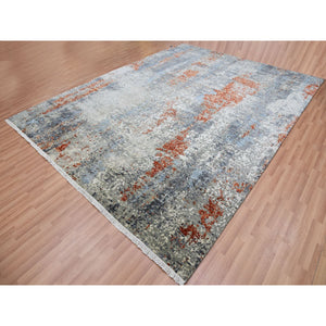 9'x11'9" Accessible Beige With Heron Black, Densely Woven, Hand Knotted 100% Wool, Abstract Design Oriental Rug FWR498696
