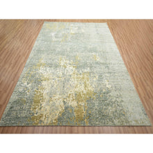 Load image into Gallery viewer, 8&#39;x10&#39;1&quot; Sage Green With Yellow, Abstract With Galaxy Design, Persian Knot, 100% Wool, Hand Knotted, Densely Woven, Oriental Rug FWR498762