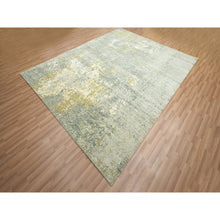Load image into Gallery viewer, 8&#39;x10&#39;1&quot; Sage Green With Yellow, Abstract With Galaxy Design, Persian Knot, 100% Wool, Hand Knotted, Densely Woven, Oriental Rug FWR498762