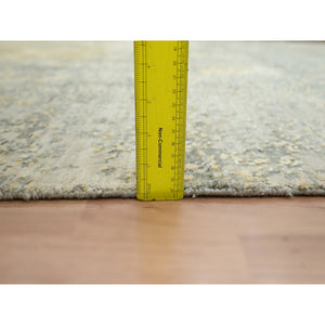 8'x10'1" Sage Green With Yellow, Abstract With Galaxy Design, Persian Knot, 100% Wool, Hand Knotted, Densely Woven, Oriental Rug FWR498762