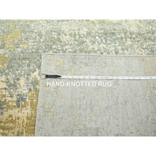 Load image into Gallery viewer, 8&#39;x10&#39;1&quot; Sage Green With Yellow, Abstract With Galaxy Design, Persian Knot, 100% Wool, Hand Knotted, Densely Woven, Oriental Rug FWR498762