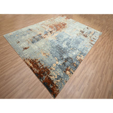 Load image into Gallery viewer, 7&#39;10&quot;x10&#39;2&quot; Aegean Blue With Rust Red, Hand Knotted, Abstract With Galaxy Design, Persian Knot, 100% Wool, Densely Woven, Oriental Rug FWR498774