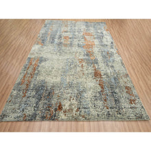 Load image into Gallery viewer, 8&#39;x10&#39;2&quot; Artichoke Green, Abstract With Galaxy Design, Persian Knot, Pure Wool, Hand Knotted, Densely Woven, Oriental Rug FWR498780
