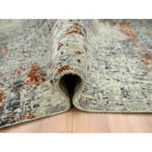 8'x10'2" Artichoke Green, Abstract With Galaxy Design, Persian Knot, Pure Wool, Hand Knotted, Densely Woven, Oriental Rug FWR498780