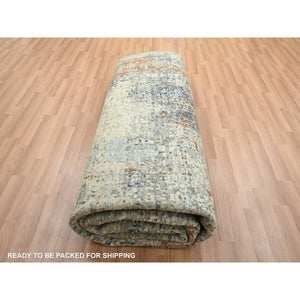8'x10'2" Artichoke Green, Abstract With Galaxy Design, Persian Knot, Pure Wool, Hand Knotted, Densely Woven, Oriental Rug FWR498780