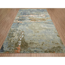 Load image into Gallery viewer, 8&#39;1&quot;x10&#39;5&quot; Laurel Green with Aegean Blue, Persian Knot, Abstract with Galaxy Design, Densely Woven, Pure Wool, Hand Knotted, Oriental Rug FWR498792