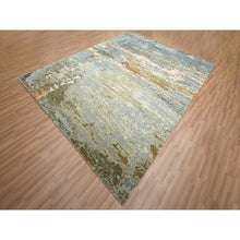 Load image into Gallery viewer, 8&#39;1&quot;x10&#39;5&quot; Laurel Green with Aegean Blue, Persian Knot, Abstract with Galaxy Design, Densely Woven, Pure Wool, Hand Knotted, Oriental Rug FWR498792