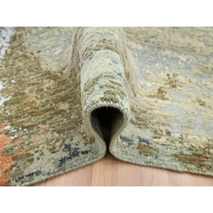 8'1"x10'5" Laurel Green with Aegean Blue, Persian Knot, Abstract with Galaxy Design, Densely Woven, Pure Wool, Hand Knotted, Oriental Rug FWR498792