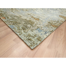 Load image into Gallery viewer, 8&#39;1&quot;x10&#39;5&quot; Laurel Green with Aegean Blue, Persian Knot, Abstract with Galaxy Design, Densely Woven, Pure Wool, Hand Knotted, Oriental Rug FWR498792