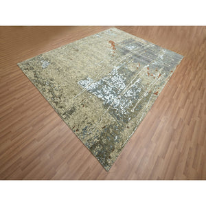 7'10"x10'2" Beige With Green, Pure Wool, Abstract With Galaxy Design, Persian Knot, Hand Knotted, Densely Woven, Oriental Rug FWR498804