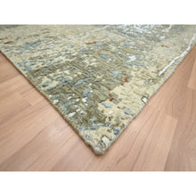 Load image into Gallery viewer, 7&#39;10&quot;x10&#39;2&quot; Beige With Green, Pure Wool, Abstract With Galaxy Design, Persian Knot, Hand Knotted, Densely Woven, Oriental Rug FWR498804