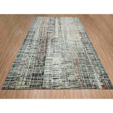 Load image into Gallery viewer, 8&#39;x10&#39;3&quot; Onyx Black With Beige, Abstract With Galaxy Design, Persian Knot, Densely Woven, 100% Wool, Hand Knotted, Oriental Rug FWR498810