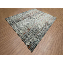 Load image into Gallery viewer, 8&#39;x10&#39;3&quot; Onyx Black With Beige, Abstract With Galaxy Design, Persian Knot, Densely Woven, 100% Wool, Hand Knotted, Oriental Rug FWR498810