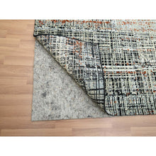 Load image into Gallery viewer, 8&#39;x10&#39;3&quot; Onyx Black with Beige, Abstract with Galaxy Design, Persian Knot, Densely Woven, 100% Wool, Hand Knotted, Oriental Rug FWR498810