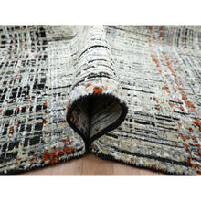 Load image into Gallery viewer, 8&#39;x10&#39;3&quot; Onyx Black With Beige, Abstract With Galaxy Design, Persian Knot, Densely Woven, 100% Wool, Hand Knotted, Oriental Rug FWR498810