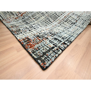 8'x10'3" Onyx Black with Beige, Abstract with Galaxy Design, Persian Knot, Densely Woven, 100% Wool, Hand Knotted, Oriental Rug FWR498810