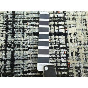 8'x10'3" Onyx Black with Beige, Abstract with Galaxy Design, Persian Knot, Densely Woven, 100% Wool, Hand Knotted, Oriental Rug FWR498810