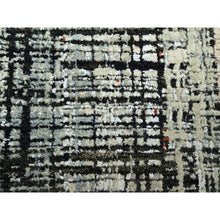 Load image into Gallery viewer, 8&#39;x10&#39;3&quot; Onyx Black With Beige, Abstract With Galaxy Design, Persian Knot, Densely Woven, 100% Wool, Hand Knotted, Oriental Rug FWR498810