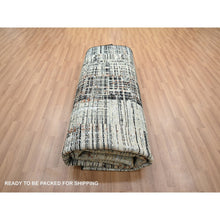Load image into Gallery viewer, 8&#39;x10&#39;3&quot; Onyx Black with Beige, Abstract with Galaxy Design, Persian Knot, Densely Woven, 100% Wool, Hand Knotted, Oriental Rug FWR498810