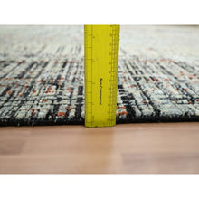 Load image into Gallery viewer, 8&#39;x10&#39;3&quot; Onyx Black with Beige, Abstract with Galaxy Design, Persian Knot, Densely Woven, 100% Wool, Hand Knotted, Oriental Rug FWR498810