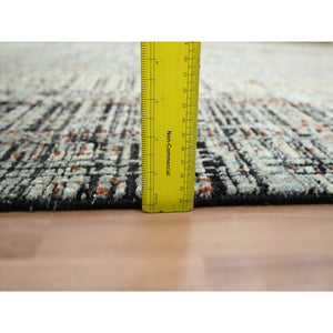 8'x10'3" Onyx Black with Beige, Abstract with Galaxy Design, Persian Knot, Densely Woven, 100% Wool, Hand Knotted, Oriental Rug FWR498810