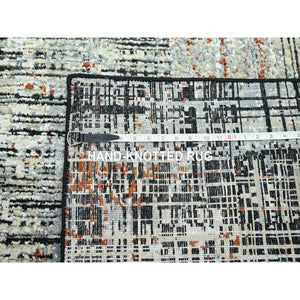 8'x10'3" Onyx Black with Beige, Abstract with Galaxy Design, Persian Knot, Densely Woven, 100% Wool, Hand Knotted, Oriental Rug FWR498810