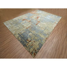 Load image into Gallery viewer, 9&#39;x12&#39;8&quot; Stone Blue With Beige, Persian Knot, Densely Woven, Abstract With Galaxy Design, 100% Wool, Hand Knotted, Oriental Rug FWR498846
