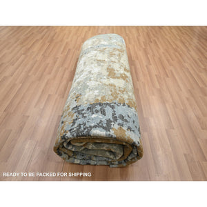 9'x12'1" Shades Of Brown, Densely Woven, Abstract With Galaxy Design, Persian Knot, Pure Wool, Hand Knotted, Oriental Rug FWR498870