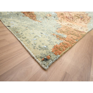 9'x12'2" Beige with Rust, Pure Wool, Abstract with Galaxy Design, Persian Knot, Hand Knotted, Densely Woven, Oriental Rug FWR498876