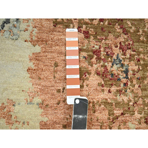 9'x12'2" Beige with Rust, Pure Wool, Abstract with Galaxy Design, Persian Knot, Hand Knotted, Densely Woven, Oriental Rug FWR498876