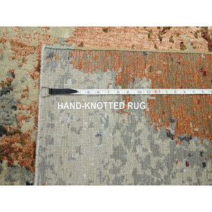 9'x12'2" Beige with Rust, Pure Wool, Abstract with Galaxy Design, Persian Knot, Hand Knotted, Densely Woven, Oriental Rug FWR498876