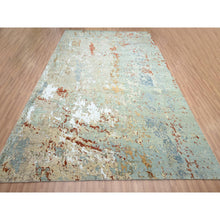 Load image into Gallery viewer, 9&#39;x12&#39;3&quot; Pistachio Green With Beige, Persian Knot, Abstract With Galaxy Design, Pure Wool, Hand Knotted, Densely Woven, Oriental Rug FWR498888
