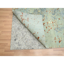 Load image into Gallery viewer, 9&#39;x12&#39;3&quot; Pistachio Green With Beige, Persian Knot, Abstract With Galaxy Design, Pure Wool, Hand Knotted, Densely Woven, Oriental Rug FWR498888